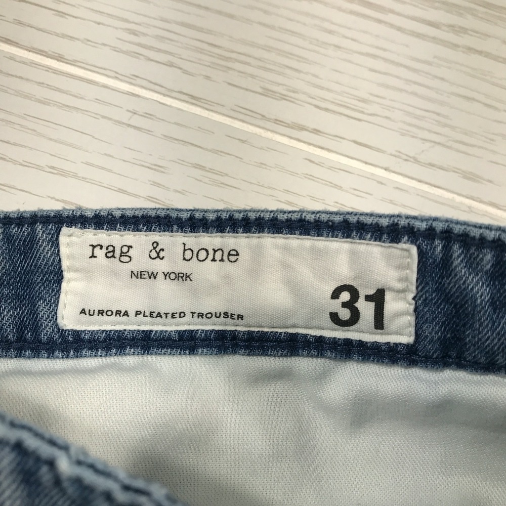 rag & bone Aurora Pleated Jeans Women 31 Blue Wide Leg Lightweight Cotton Boho - Picture 11 of 15